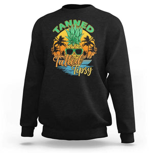 Summer Vibe Sweatshirt Tanned Tatted Tipsy Funny Pineapple Retro Sunset TS02 Black Print Your Wear