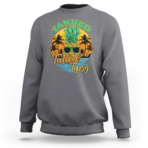 Summer Vibe Sweatshirt Tanned Tatted Tipsy Funny Pineapple Retro Sunset TS02 Charcoal Print Your Wear