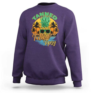 Summer Vibe Sweatshirt Tanned Tatted Tipsy Funny Pineapple Retro Sunset TS02 Purple Print Your Wear