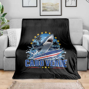Cabo Verde Surfing Blue Shark Surfboard Throw Blanket Cape Verde Flag Tropical Ocean Wave TS02 Print Your Wear