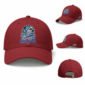 Cabo Verde Surfing Blue Shark Surfboard Baseball Cap Cape Verde Flag Tropical Ocean Wave TS02 Baseball Cap Universal Fit Cherry Red Print Your Wear