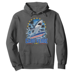 Cabo Verde Surfing Blue Shark Surfboard Hoodie Cape Verde Flag Tropical Ocean Wave TS02 Dark Heather Print Your Wear