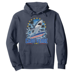 Cabo Verde Surfing Blue Shark Surfboard Hoodie Cape Verde Flag Tropical Ocean Wave TS02 Navy Print Your Wear
