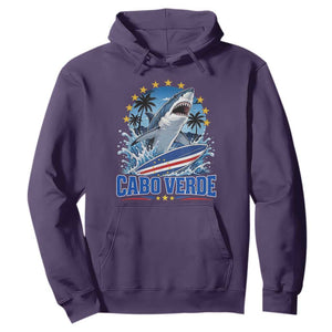 Cabo Verde Surfing Blue Shark Surfboard Hoodie Cape Verde Flag Tropical Ocean Wave TS02 Purple Print Your Wear