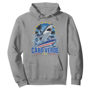 Cabo Verde Surfing Blue Shark Surfboard Hoodie Cape Verde Flag Tropical Ocean Wave TS02 Sport Gray Print Your Wear