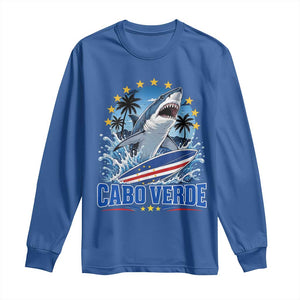Cabo Verde Surfing Blue Shark Surfboard Long Sleeve Shirt Cape Verde Flag Tropical Ocean Wave TS02 Royal Blue Print Your Wear