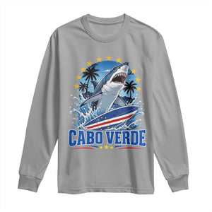 Cabo Verde Surfing Blue Shark Surfboard Long Sleeve Shirt Cape Verde Flag Tropical Ocean Wave TS02 Sport Gray Print Your Wear