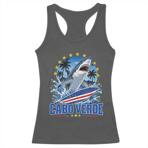 Cabo Verde Surfing Blue Shark Surfboard Racerback Tank Top Cape Verde Flag Tropical Ocean Wave TS02 Dark Heather Print Your Wear