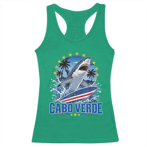Cabo Verde Surfing Blue Shark Surfboard Racerback Tank Top Cape Verde Flag Tropical Ocean Wave TS02 Irish Green Print Your Wear