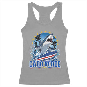 Cabo Verde Surfing Blue Shark Surfboard Racerback Tank Top Cape Verde Flag Tropical Ocean Wave TS02 Sport Gray Print Your Wear