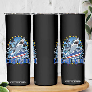 Cabo Verde Surfing Blue Shark Surfboard Skinny Tumbler Cape Verde Flag Tropical Ocean Wave TS02 Print Your Wear