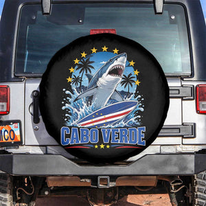 Cabo Verde Surfing Blue Shark Surfboard Spare Tire Cover Cape Verde Flag Tropical Ocean Wave TS02 No hole Black Print Your Wear