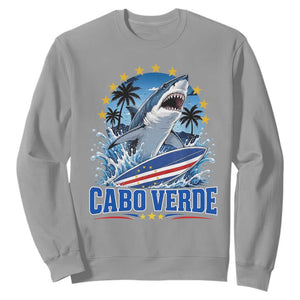 Cabo Verde Surfing Blue Shark Surfboard Sweatshirt Cape Verde Flag Tropical Ocean Wave TS02 Sport Gray Print Your Wear