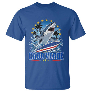 Cabo Verde Surfing Blue Shark Surfboard T Shirt Cape Verde Flag Tropical Ocean Wave TS02 Royal Blue Print Your Wear