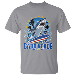 Cabo Verde Surfing Blue Shark Surfboard T Shirt Cape Verde Flag Tropical Ocean Wave TS02 Sport Gray Print Your Wear
