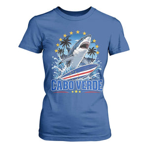 Cabo Verde Surfing Blue Shark Surfboard T Shirt For Women Cape Verde Flag Tropical Ocean Wave TS02 Royal Blue Print Your Wear
