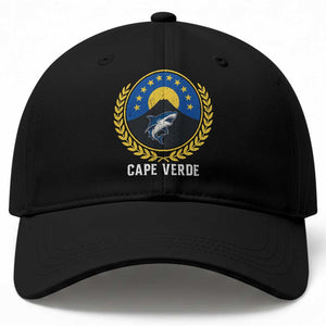 Cape Verde Volcano Blue Sharks Gold Laurel Crest Graphic Baseball Cap Retro Cabo Verde Heritage Pride TS02 Print Your Wear