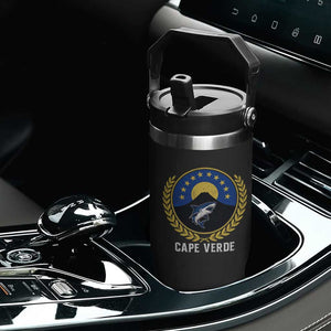 Cape Verde Volcano Blue Sharks Gold Laurel Crest Graphic Flip Straw Tumbler Retro Cabo Verde Heritage Pride TS02 Print Your Wear