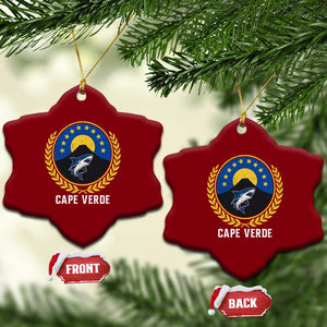 Cape Verde Volcano Blue Sharks Gold Laurel Crest Graphic Ceramic Ornament Retro Cabo Verde Heritage Pride TS02 Print Your Wear