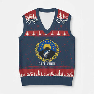 Cape Verde Volcano Blue Sharks Gold Laurel Crest Graphic V-Neck Knit Sweater Vest Retro Cabo Verde Heritage Pride TS02 Navy Red Print Your Wear