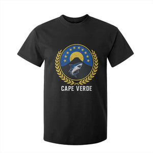 Cape Verde Volcano Blue Sharks Gold Laurel Crest Graphic T Shirt For Kid Retro Cabo Verde Heritage Pride TS02 Black Print Your Wear