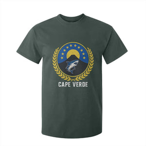 Cape Verde Volcano Blue Sharks Gold Laurel Crest Graphic T Shirt For Kid Retro Cabo Verde Heritage Pride TS02 Dark Forest Green Print Your Wear