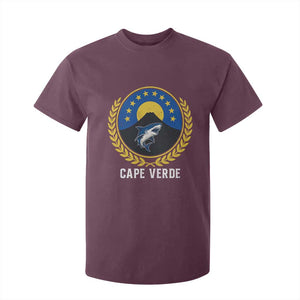Cape Verde Volcano Blue Sharks Gold Laurel Crest Graphic T Shirt For Kid Retro Cabo Verde Heritage Pride TS02 Maroon Print Your Wear