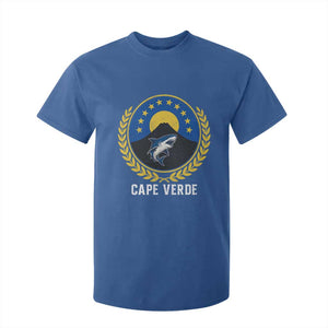 Cape Verde Volcano Blue Sharks Gold Laurel Crest Graphic T Shirt For Kid Retro Cabo Verde Heritage Pride TS02 Royal Blue Print Your Wear