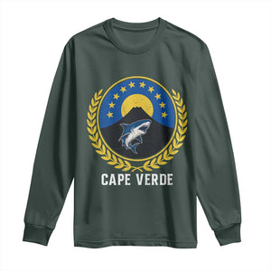 Cape Verde Volcano Blue Sharks Gold Laurel Crest Graphic Long Sleeve Shirt Retro Cabo Verde Heritage Pride TS02 Dark Forest Green Print Your Wear