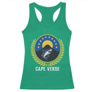 Cape Verde Volcano Blue Sharks Gold Laurel Crest Graphic Racerback Tank Top Retro Cabo Verde Heritage Pride TS02 Irish Green Print Your Wear