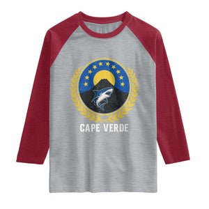 Cape Verde Volcano Blue Sharks Gold Laurel Crest Graphic Raglan Shirt Retro Cabo Verde Heritage Pride TS02 Heather Gray Heather Red Print Your Wear