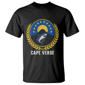 Cape Verde Volcano Blue Sharks Gold Laurel Crest Graphic T Shirt Retro Cabo Verde Heritage Pride TS02 Black Print Your Wear