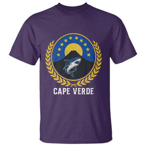 Cape Verde Volcano Blue Sharks Gold Laurel Crest Graphic T Shirt Retro Cabo Verde Heritage Pride TS02 Purple Print Your Wear