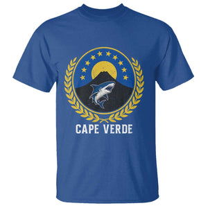 Cape Verde Volcano Blue Sharks Gold Laurel Crest Graphic T Shirt Retro Cabo Verde Heritage Pride TS02 Royal Blue Print Your Wear