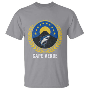 Cape Verde Volcano Blue Sharks Gold Laurel Crest Graphic T Shirt Retro Cabo Verde Heritage Pride TS02 Sport Gray Print Your Wear