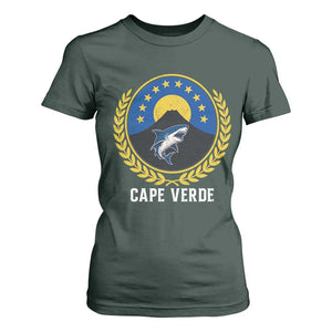 Cape Verde Volcano Blue Sharks Gold Laurel Crest Graphic T Shirt For Women Retro Cabo Verde Heritage Pride TS02 Dark Forest Green Print Your Wear