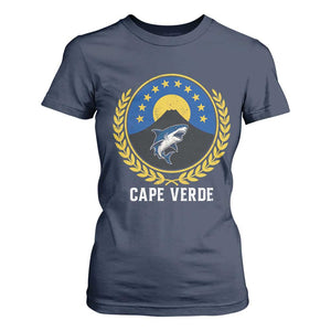 Cape Verde Volcano Blue Sharks Gold Laurel Crest Graphic T Shirt For Women Retro Cabo Verde Heritage Pride TS02 Navy Print Your Wear