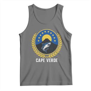 Cape Verde Volcano Blue Sharks Gold Laurel Crest Graphic Tank Top Retro Cabo Verde Heritage Pride TS02 Black Heather Print Your Wear