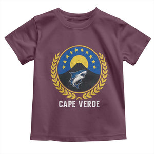Cape Verde Volcano Blue Sharks Gold Laurel Crest Graphic Toddler T Shirt Retro Cabo Verde Heritage Pride TS02 Maroon Print Your Wear