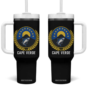 Cape Verde Volcano Blue Sharks Gold Laurel Crest Graphic Tumbler With Handle Retro Cabo Verde Heritage Pride TS02 One Size: 40 oz Black Print Your Wear