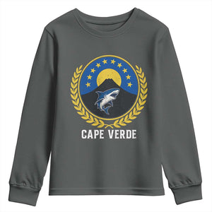 Cape Verde Volcano Blue Sharks Gold Laurel Crest Graphic Youth Sweatshirt Retro Cabo Verde Heritage Pride TS02 Dark Heather Print Your Wear