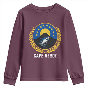 Cape Verde Volcano Blue Sharks Gold Laurel Crest Graphic Youth Sweatshirt Retro Cabo Verde Heritage Pride TS02 Maroon Print Your Wear