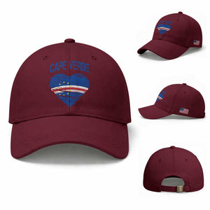 Cape Verde Scribble Flag Heart National Pride Baseball Cap Cabo Verde Love TS02 Baseball Cap Universal Fit Maroon Print Your Wear