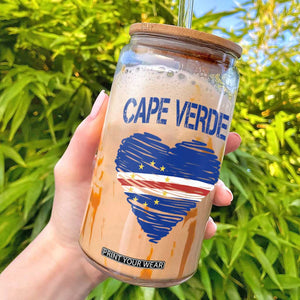Cape Verde Scribble Flag Heart National Pride Glass Can Cabo Verde Love TS02 Black Print Your Wear