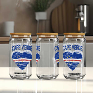 Cape Verde Scribble Flag Heart National Pride Glass Can Cabo Verde Love TS02 Print Your Wear