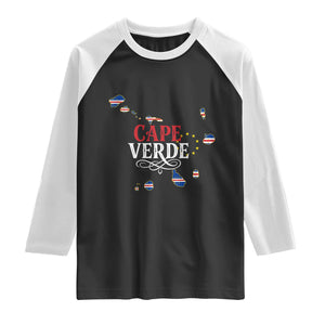 Cabo Verde Islands Flag Map Raglan Shirt Cape Verde Vintage Pride TS02 Black White Print Your Wear