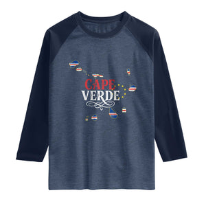 Cabo Verde Islands Flag Map Raglan Shirt Cape Verde Vintage Pride TS02 Heather Denim Navy Print Your Wear