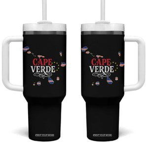 Cabo Verde Islands Flag Map Tumbler With Handle Cape Verde Vintage Pride TS02 One Size: 40 oz Black Print Your Wear