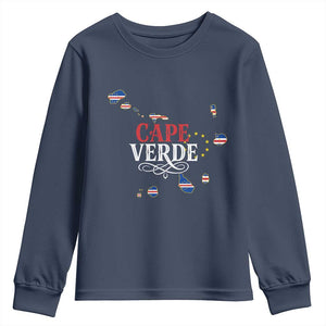 Cabo Verde Islands Flag Map Youth Sweatshirt Cape Verde Vintage Pride TS02 Navy Print Your Wear