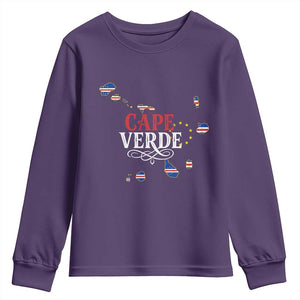 Cabo Verde Islands Flag Map Youth Sweatshirt Cape Verde Vintage Pride TS02 Purple Print Your Wear